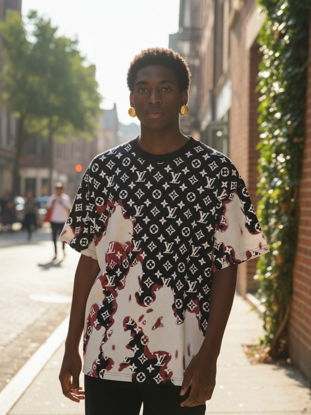 Louis Vuitton Black White and Red Monogram Tie-Dye Short Sleeve Tee